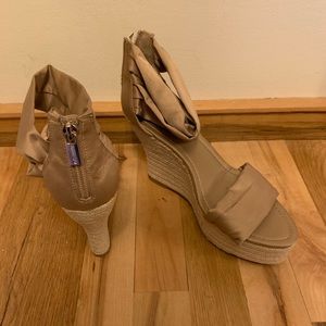 JLO brand silk wrap ankle wedges